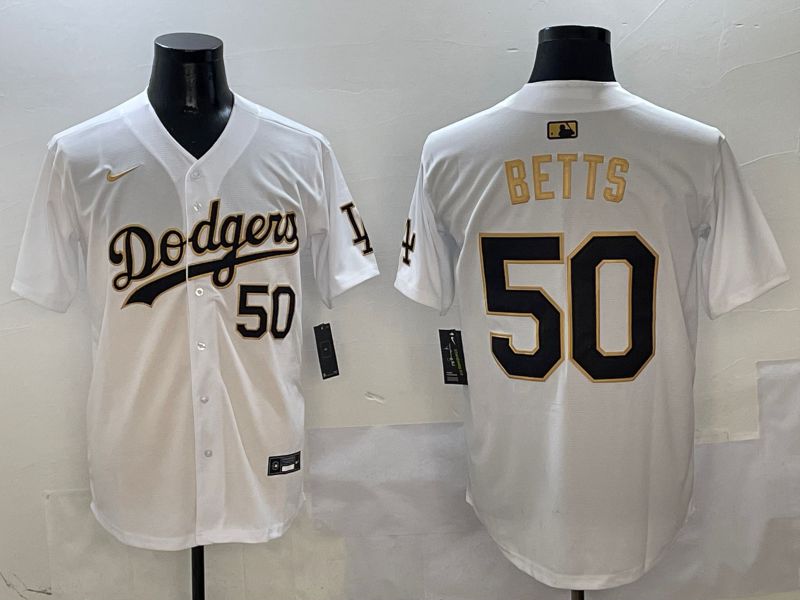 Men Los Angeles Dodgers #50 Betts White Black Game Nike 2025 MLB Jersey style 1